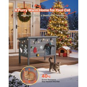 Heated Cat House, Insulated Wooden Cat House for Outdoor Cats, Waterproof Feral Kitty Shelter with Heating Pad