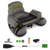 350lbs Inflatable Fishing Float Tube - 2 Air Chambers, Rod Holder+Fish Ruler, Green+Gray