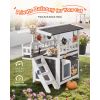 Outdoor Cat House, 2-Story Wooden Cat Shelter with Stairs & Balcony, Elevated Feral Kitty Shelter, Spacious Room