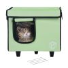 Elevated Heated Cat House, Cuboid Kitty Shelter with Adjustable Temperature and Timer