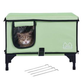Elevated Heated Cat House, Cuboid Kitty Shelter with Adjustable Temperature and Timer (size: Green-Large)